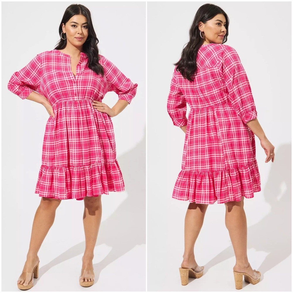 Torrid Mini Voile Mandarin Collar Dress in Arcana Plaid